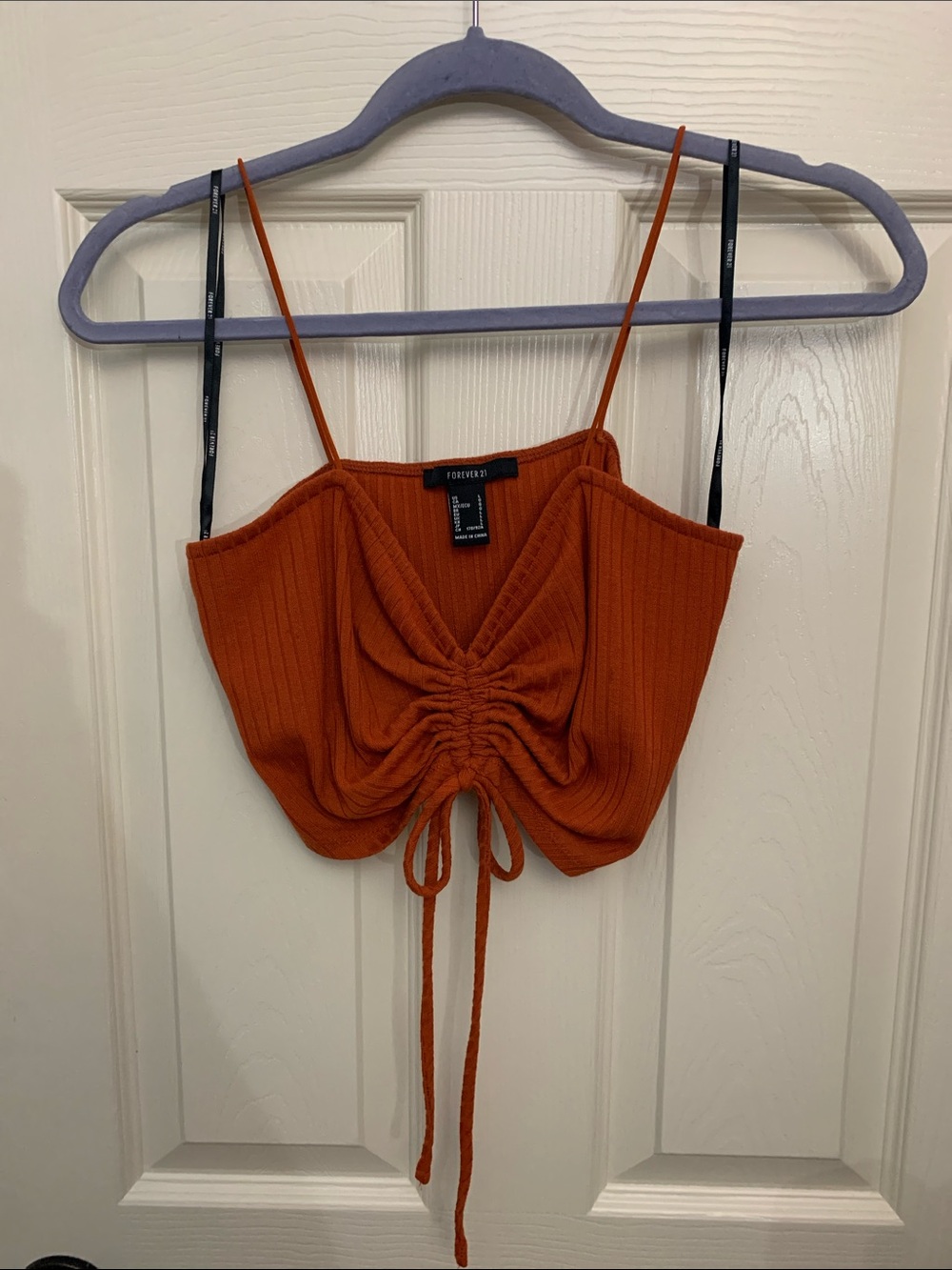 Forever 21 Rust Orange Ruched Tie-Front Crop Tank